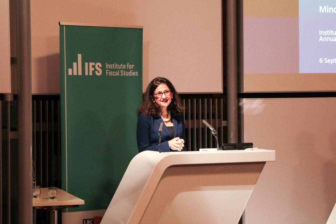 An image of Minouche Shafik delivering the annual lecture