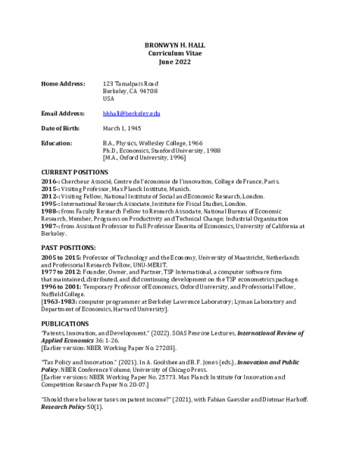 Image representing the file: Bronwyn H. Hall's CV
