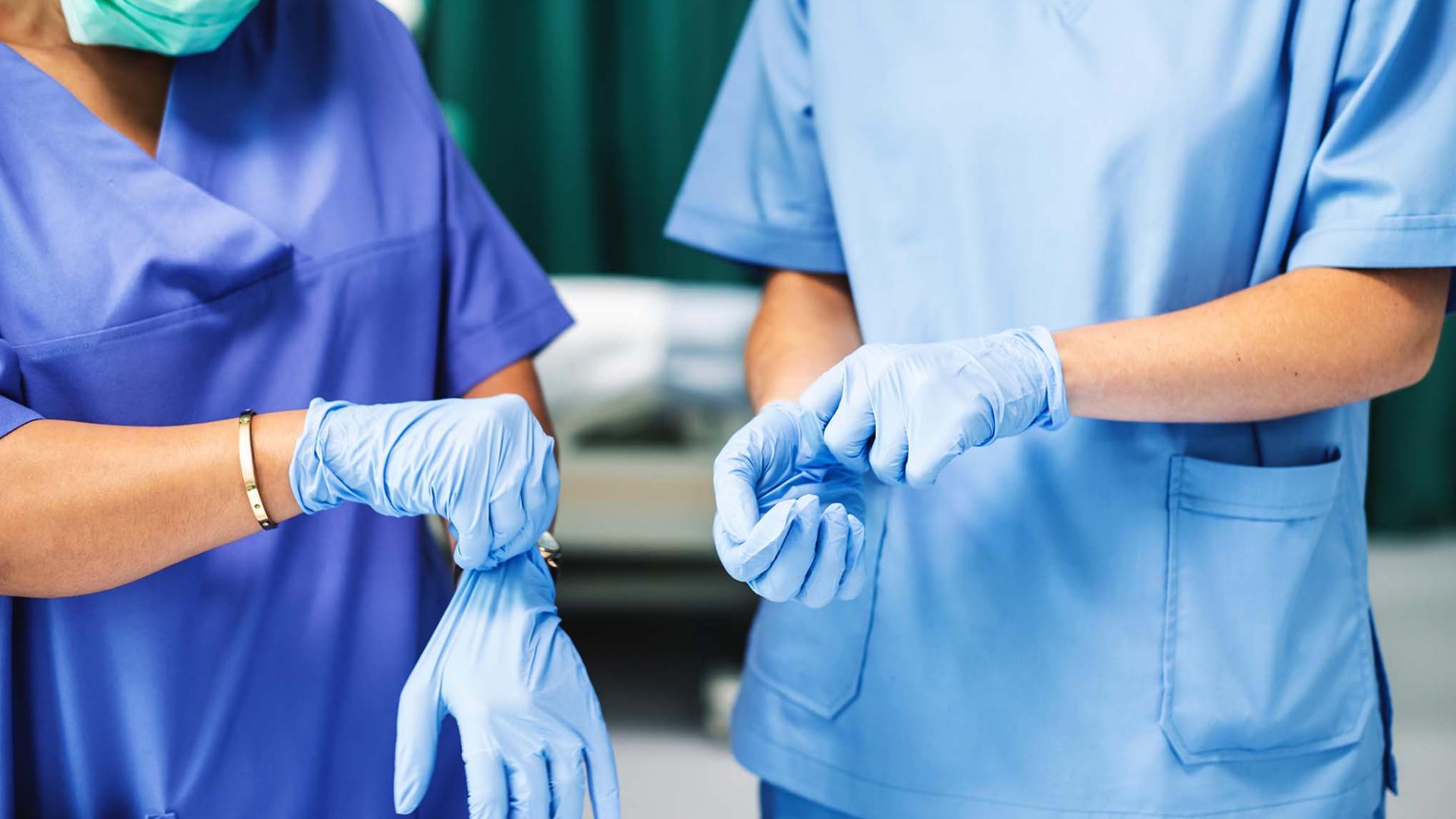 NHS workers in scrubs